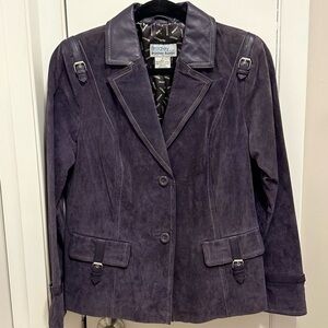 Bradley Bayou Womens Suede Leather Blazer Jacket Collar Buckles S purple